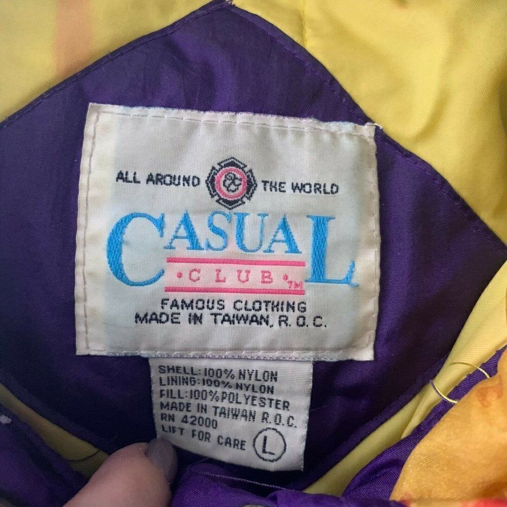 Vintage 80s Puffer Ski Jacket L Purple Bright Radical Coat - Picture 7 of 7